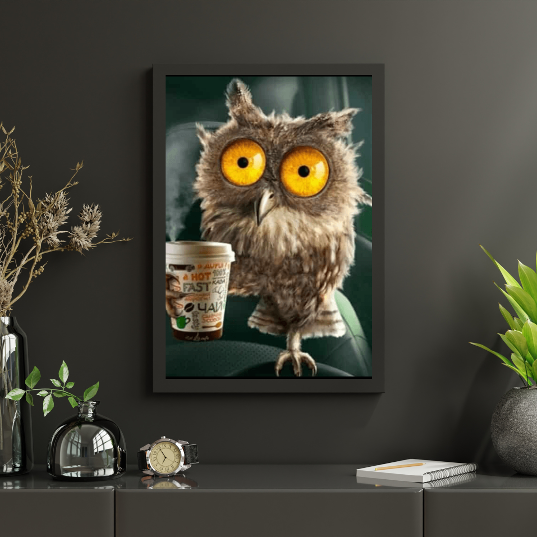Diamond Painting Uil met koffie glas - SEOS Shop ®