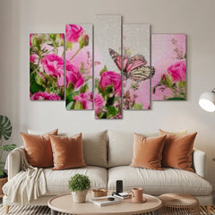 Diamond Painting Vlinder met roze bloemen 5 luik - SEOS Shop ®