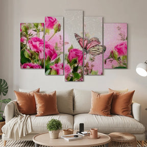 Diamond Painting Vlinder met roze bloemen 5 luik - SEOS Shop ®