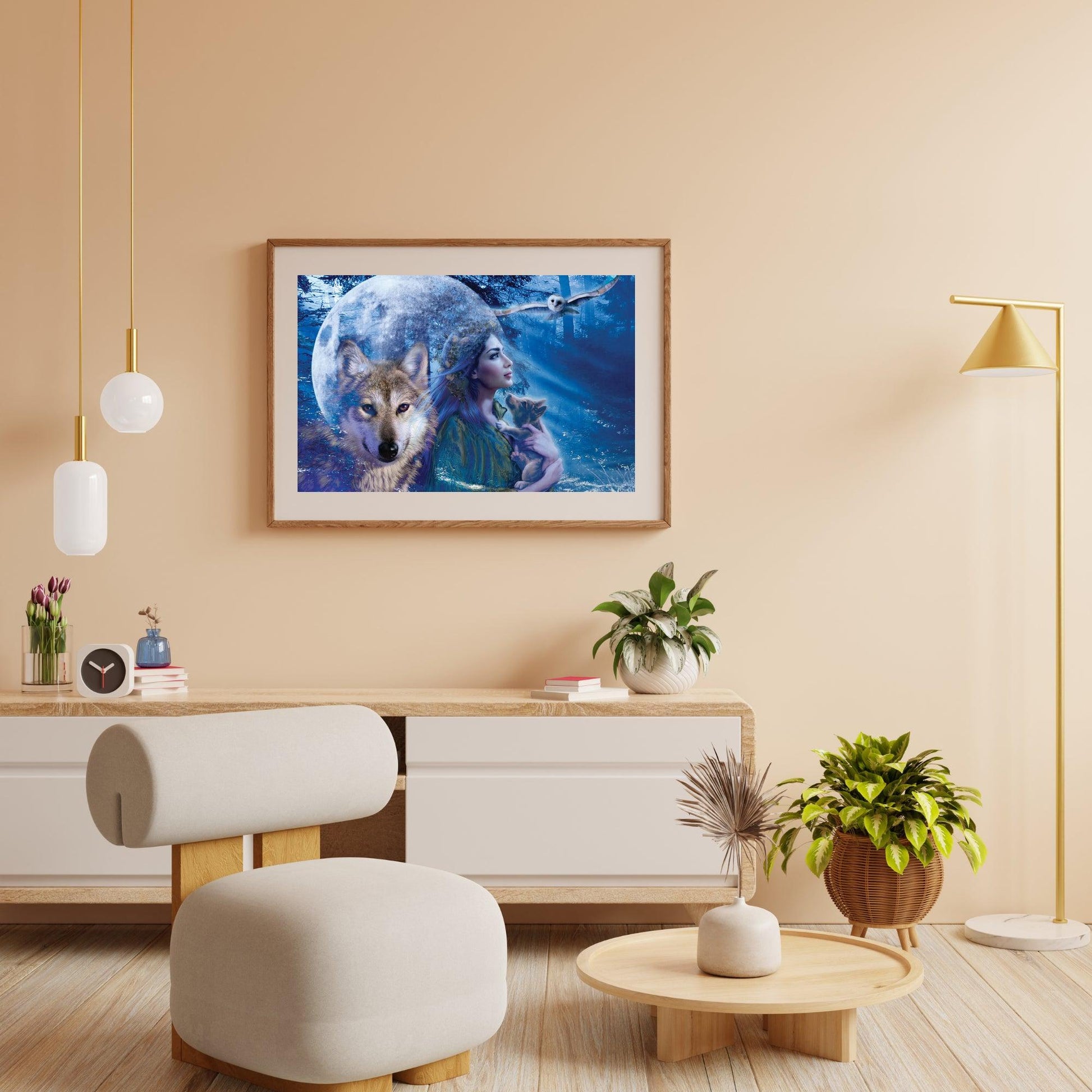 Diamond Painting Vrouw met Wolf en Uil - SEOS Shop®