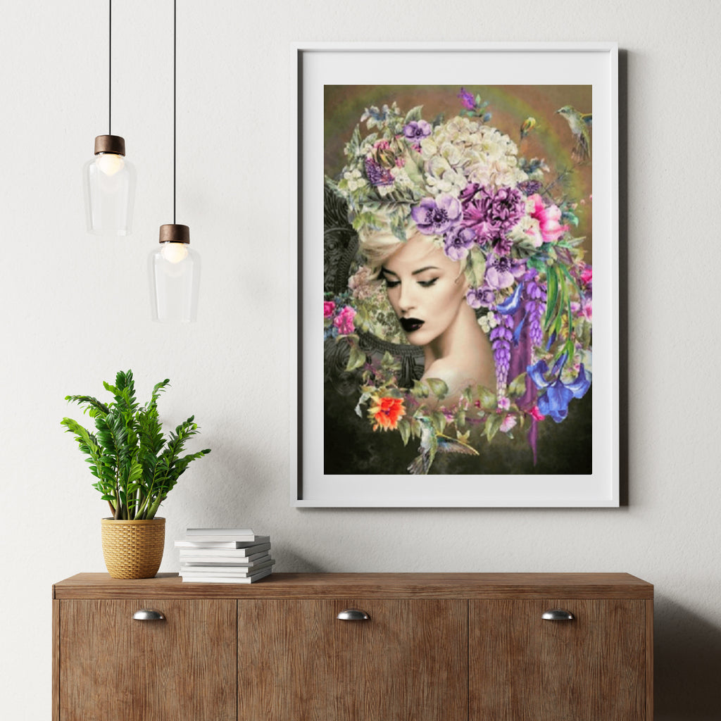 Diamond Painting Vrouwen met bloem en kolibrie - SEOS Shop ®