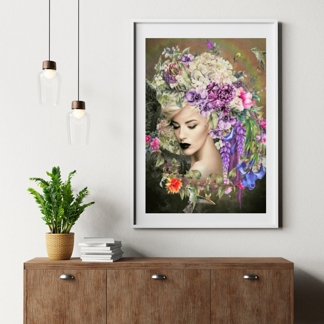 Diamond Painting Vrouwen met bloem en kolibrie - SEOS Shop ®
