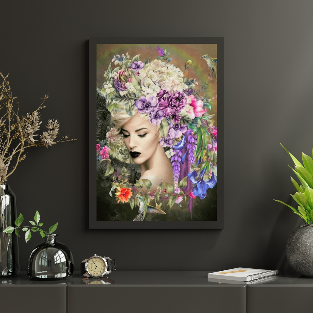 Diamond Painting Vrouwen met bloem en kolibrie - SEOS Shop ®