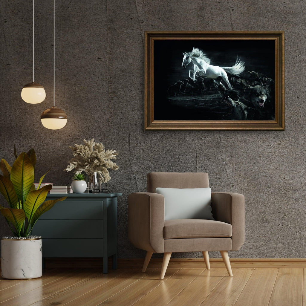 Diamond Painting Wit paard en wolven - SEOS Shop ®