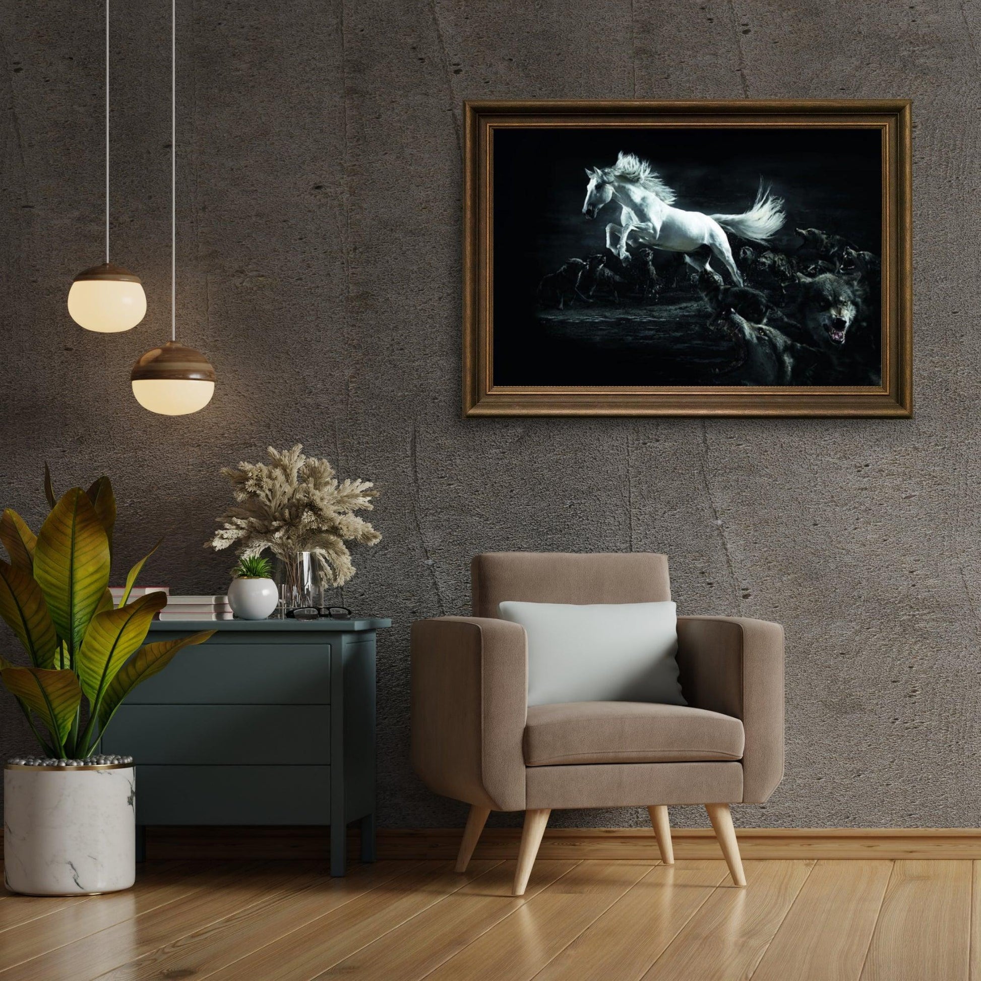 Diamond Painting Wit paard en wolven - SEOS Shop ®