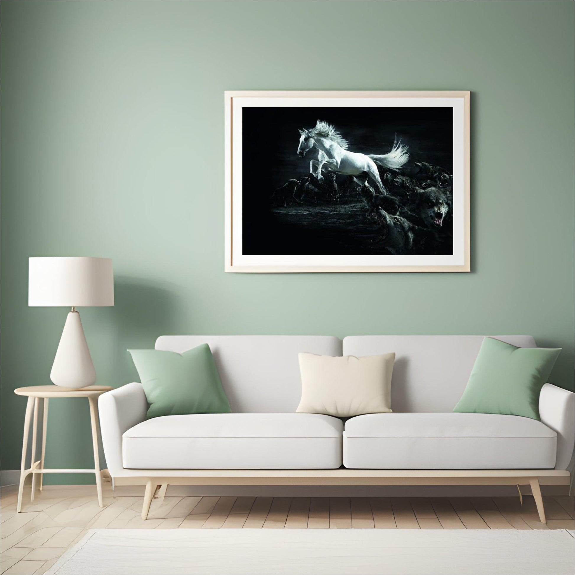 Diamond Painting Wit paard en wolven - SEOS Shop ®