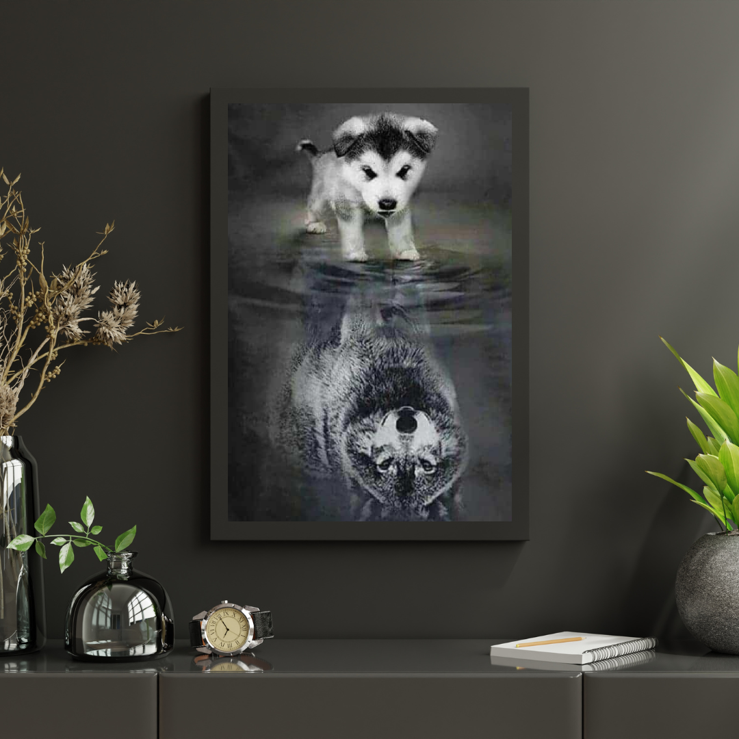 Diamond Painting Wolven Welpje in spiegelbeeld – SEOS Shop ®