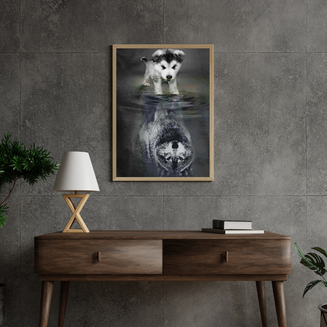 Diamond Painting Wolven Welpje in spiegelbeeld – SEOS Shop ®