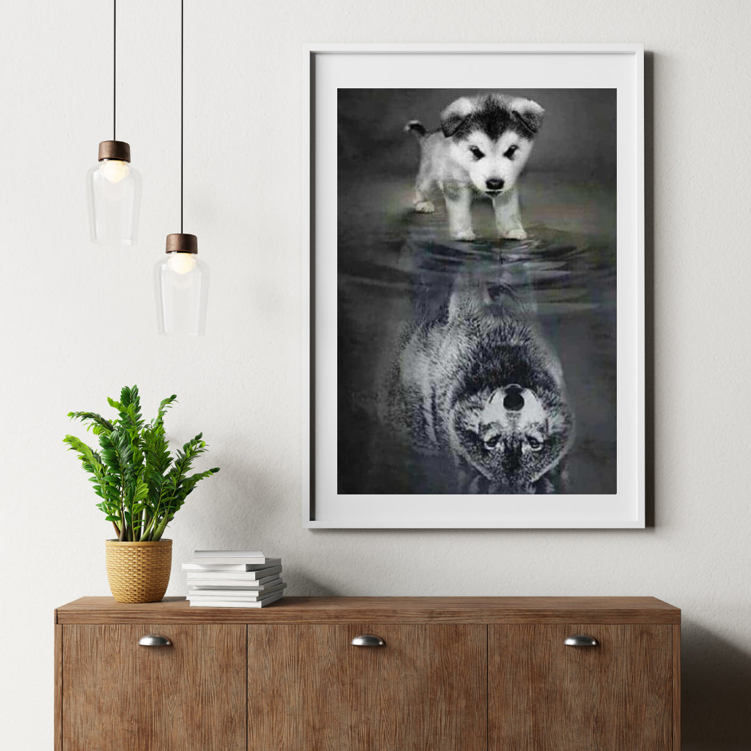 Diamond Painting Wolven Welpje in spiegelbeeld – SEOS Shop ®