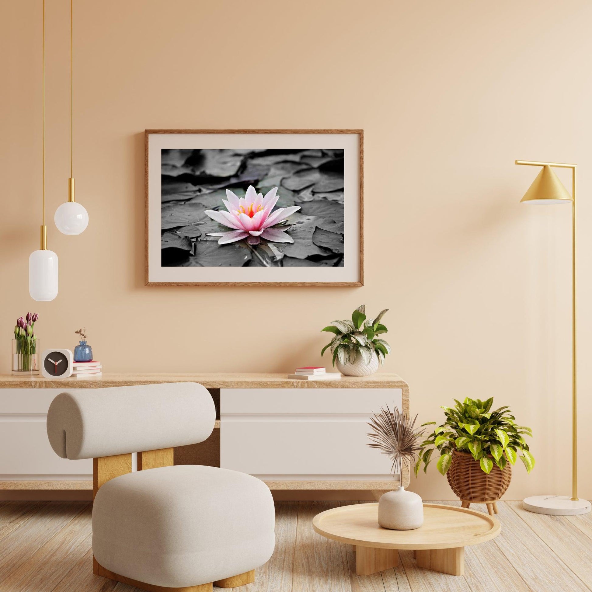 Diamond Painting Zwart Wit foto met Roze water lelie – SEOS Shop ®
