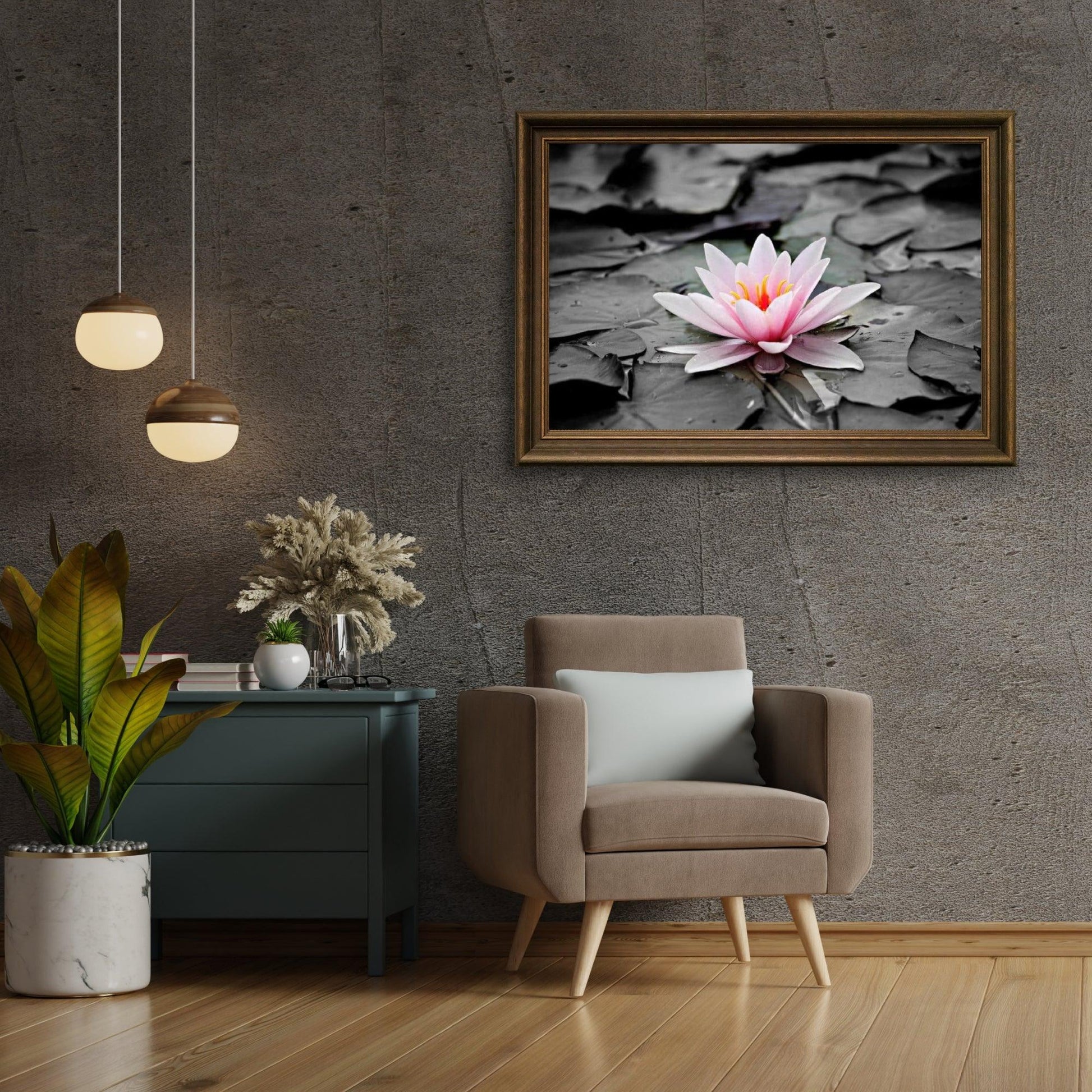 Diamond Painting Zwart Wit foto met Roze water lelie – SEOS Shop ®