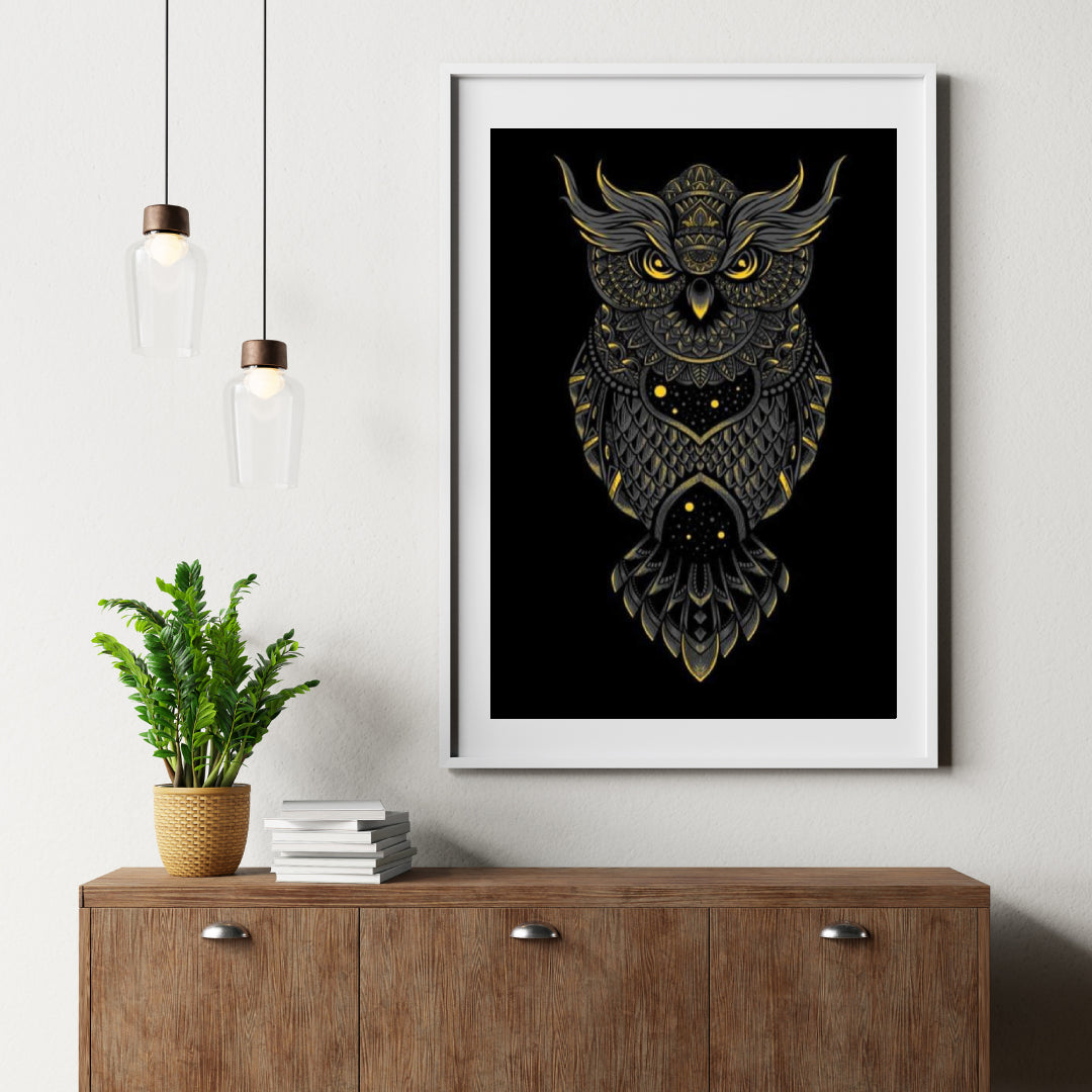 Diamond Painting Zwarte en gele uil - SEOS Shop ®