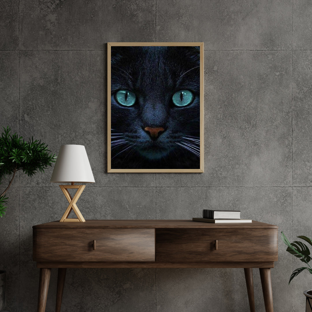 Diamond Painting Zwarte kat en blauwe ogen - SEOS Shop ®