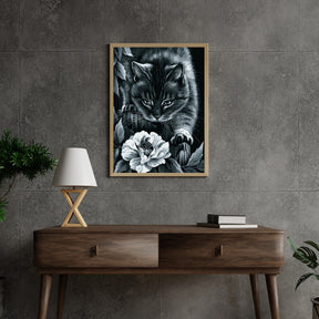 Diamond Painting Zwarte kat met bloem en bij - SEOS Shop ®