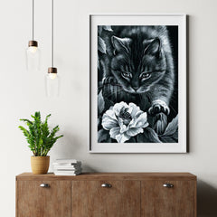 Diamond Painting Zwarte kat met bloem en bij - SEOS Shop ®