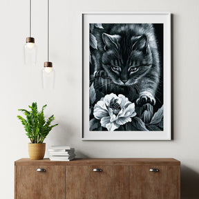 Diamond Painting Zwarte kat met bloem en bij - SEOS Shop ®