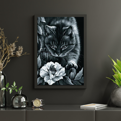 Diamond Painting Zwarte kat met bloem en bij - SEOS Shop ®