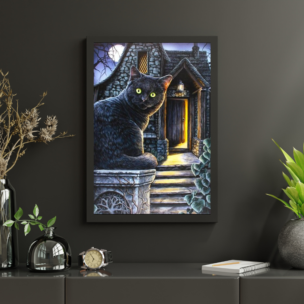 Diamond Painting Zwarte kat met groene ogen - SEOS Shop ®