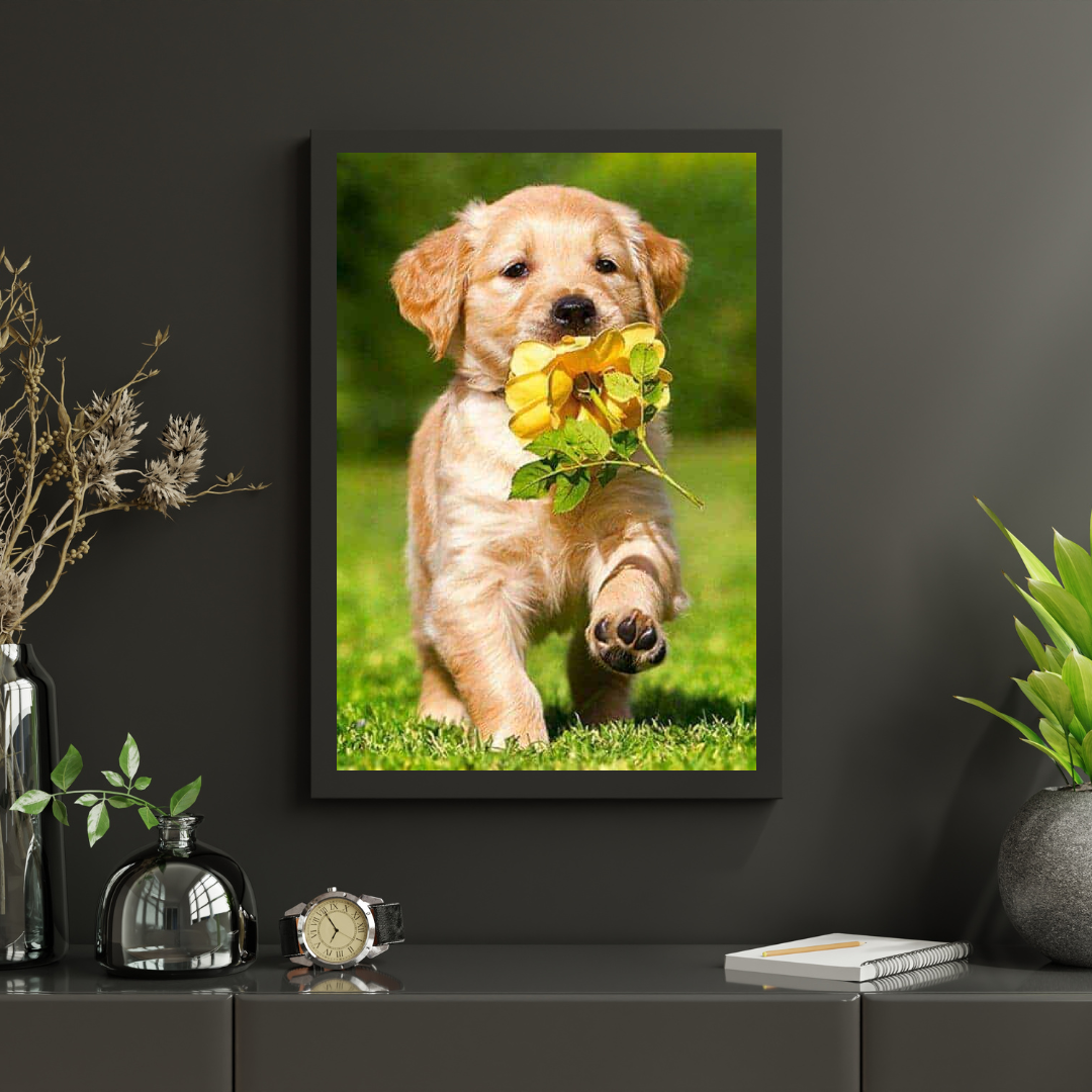 Diamond painting Labrador puppy met een bloem - Volledig - SEOS Shop®