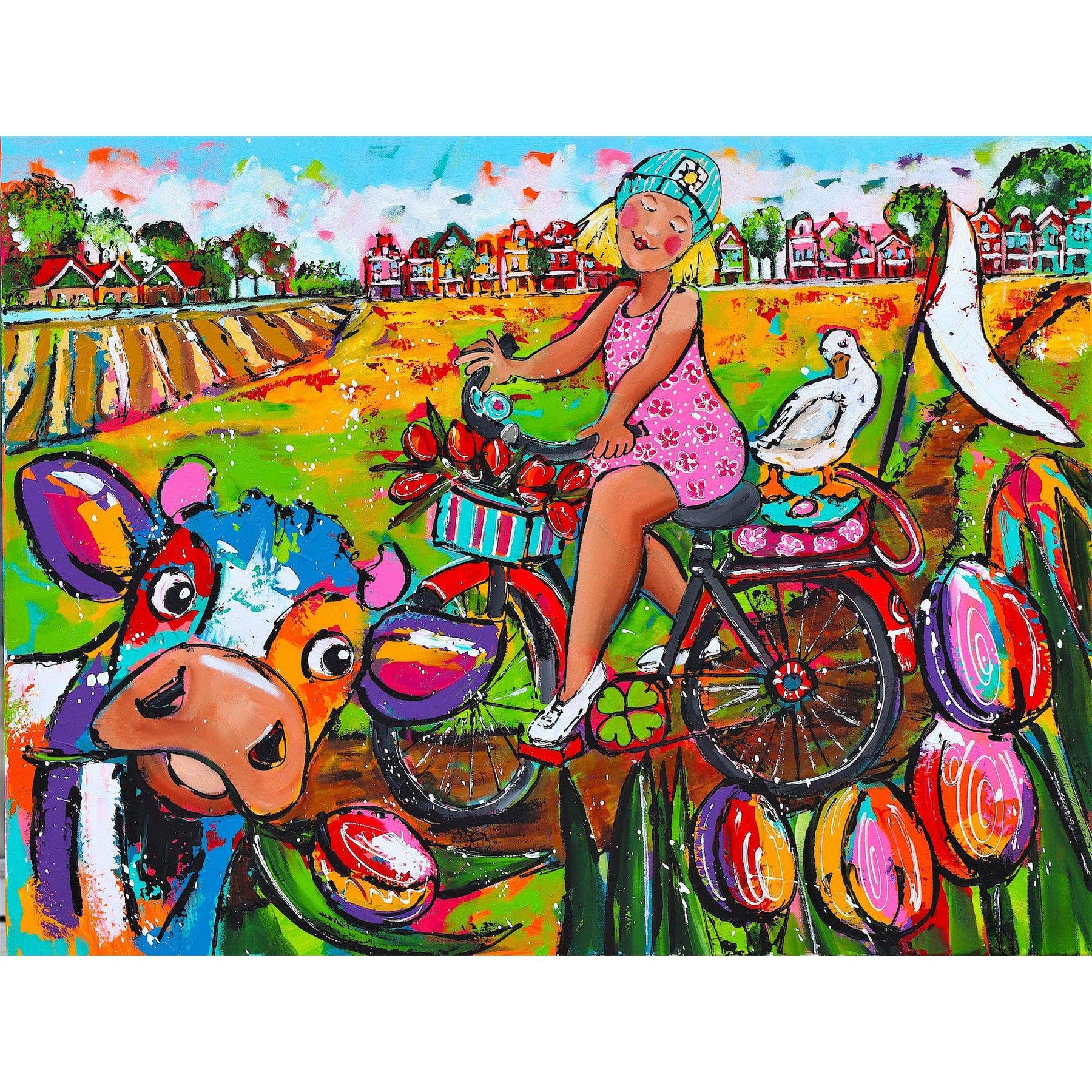 Diamond Painting Koe En Fietser – volledig ontwerp