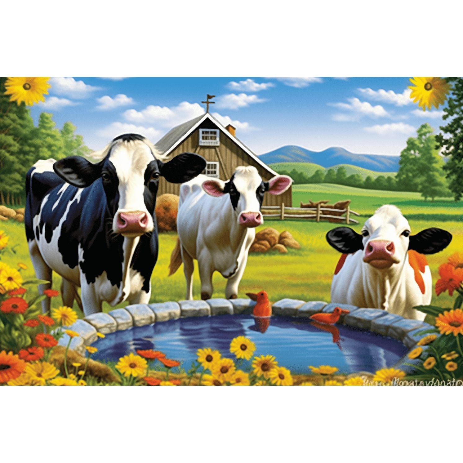 Diamond Painting Koeien Bij De Boerderij – volledig ontwerp