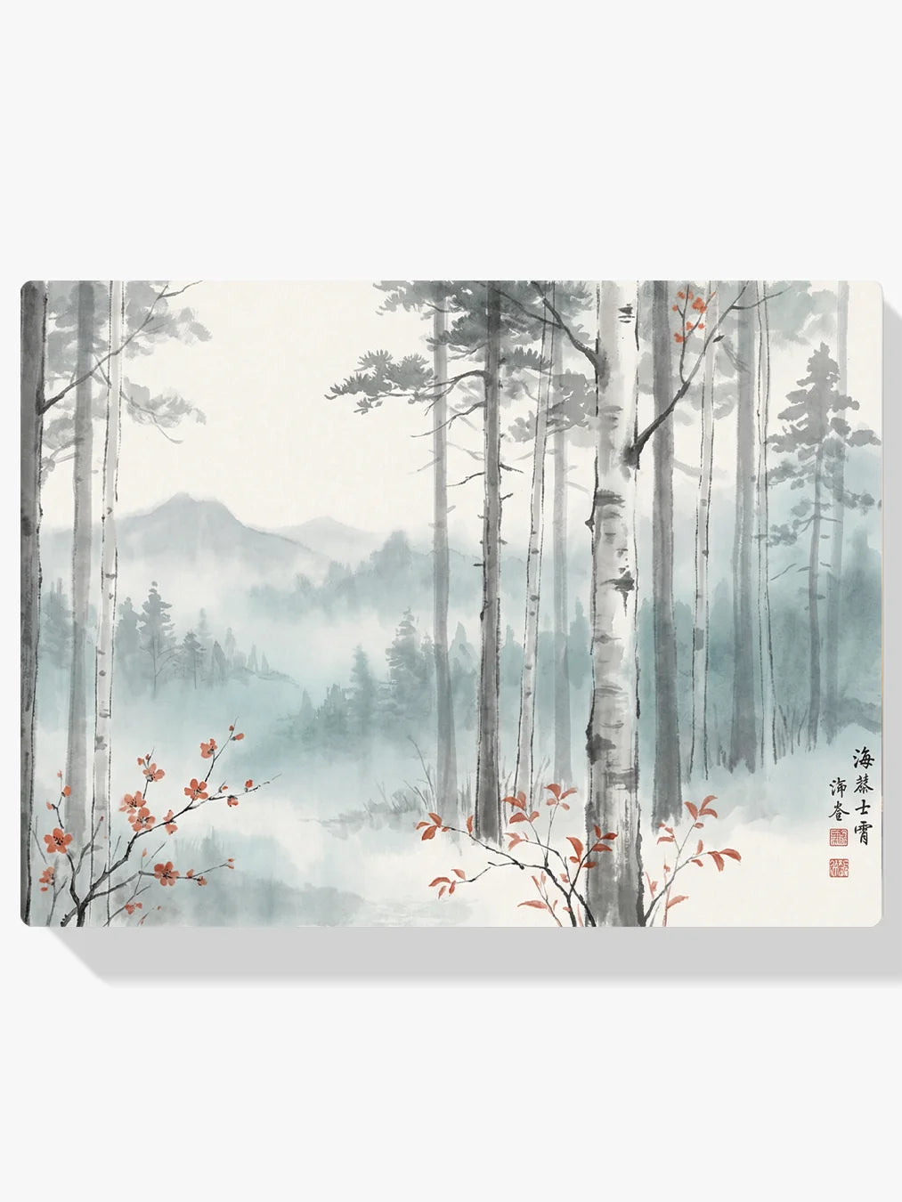 Diamond Painting - Berkenbos in mist met rode accenten