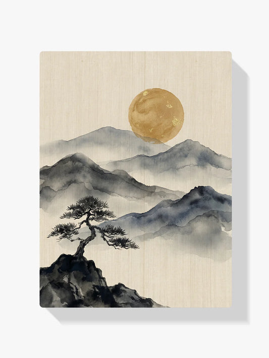 Diamond Painting - Bergen in inkt met gouden maan_zon