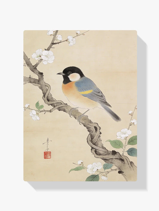 Diamond Painting - Koolmezen op bloesemtak van Ohara Koson