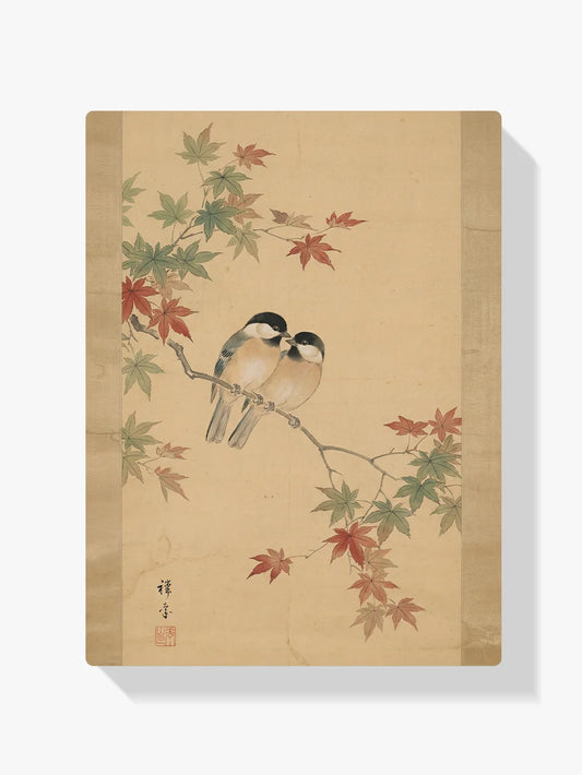 Diamond Painting - Twee vogeltjes tussen esdoornbladeren (herfst)