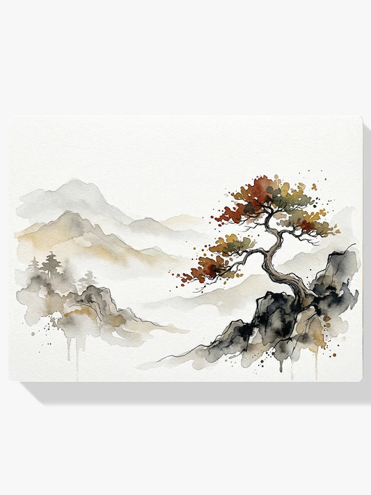 Diamond Painting - Eenzame boom in berglandschap