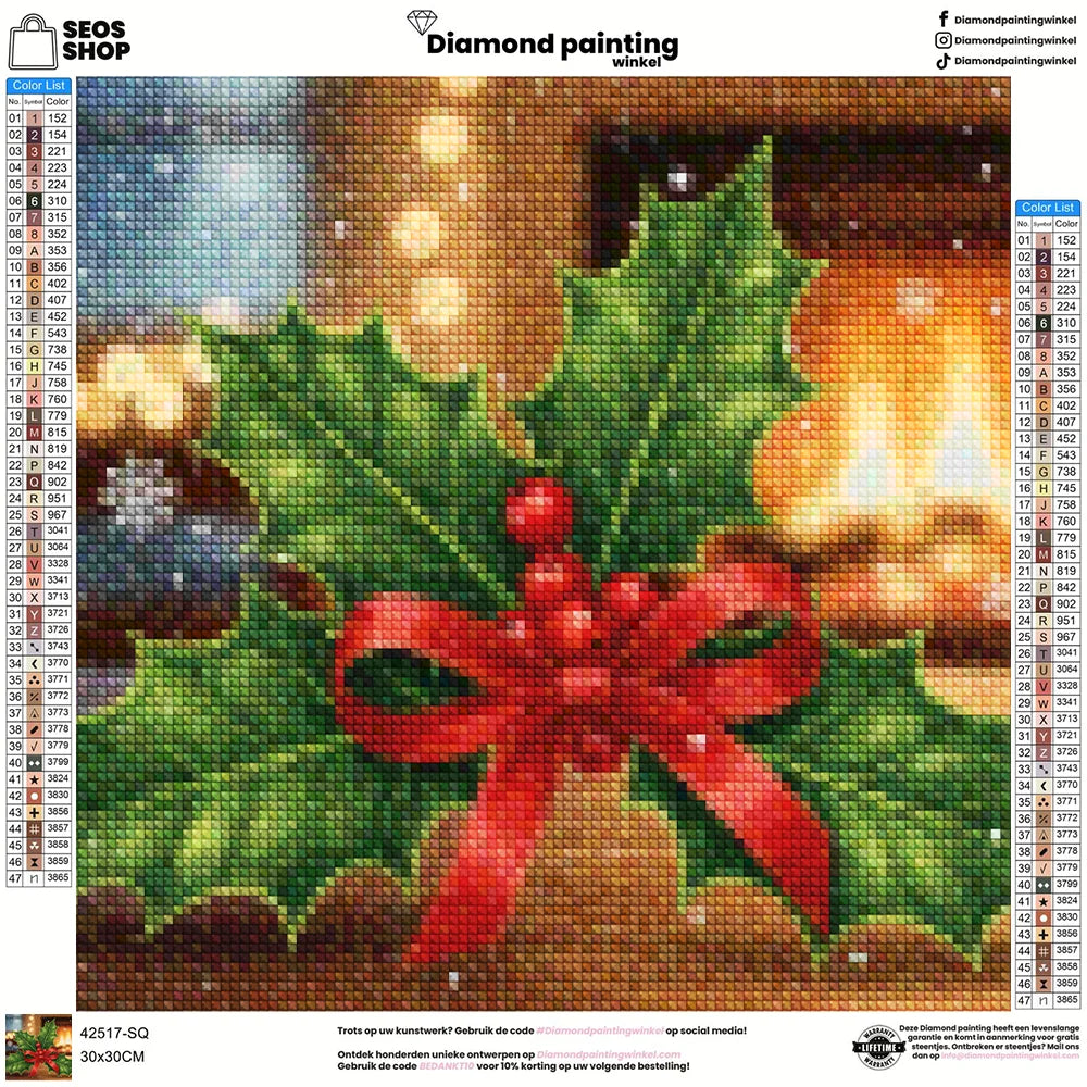 Mini Diamond Painting - Kleine hulstblaadjes & bessen