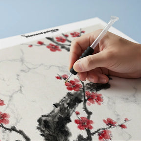 Diamond Painting - Inkttak met rode bloesem