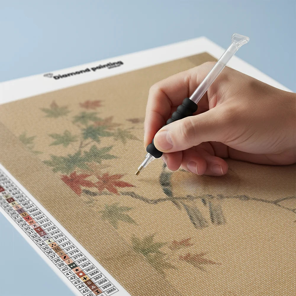 Diamond Painting - Twee vogeltjes tussen esdoornbladeren (herfst)