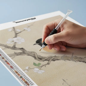 Diamond Painting - Koolmezen op bloesemtak van Ohara Koson