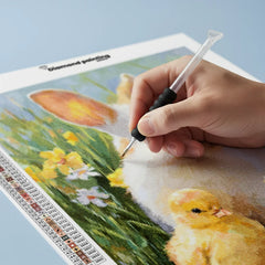 Diamond Painting - Wit Konijntje met Kuikens
