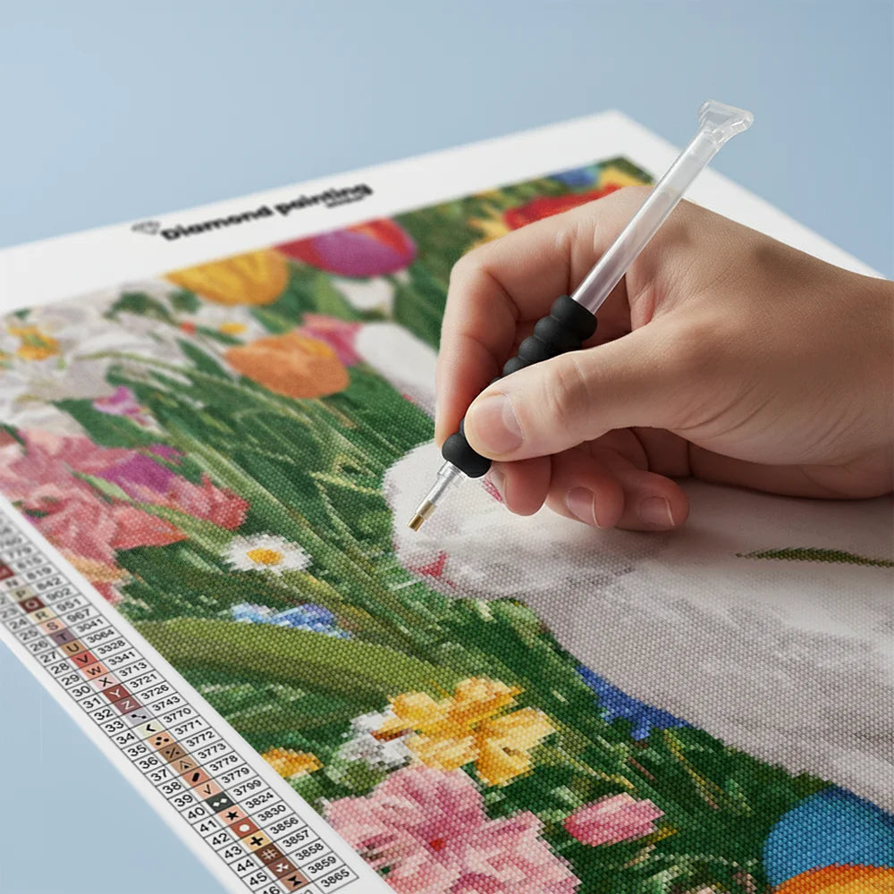 Diamond Painting - Paashaas tussen de Tulpen