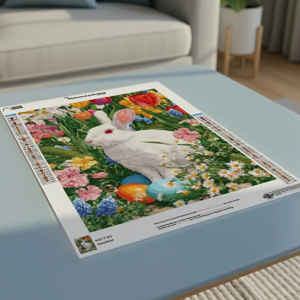 Diamond Painting - Paashaas tussen de Tulpen