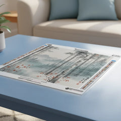 Diamond Painting - Berkenbos in mist met rode accenten