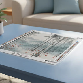 Diamond Painting - Berkenbos in mist met rode accenten