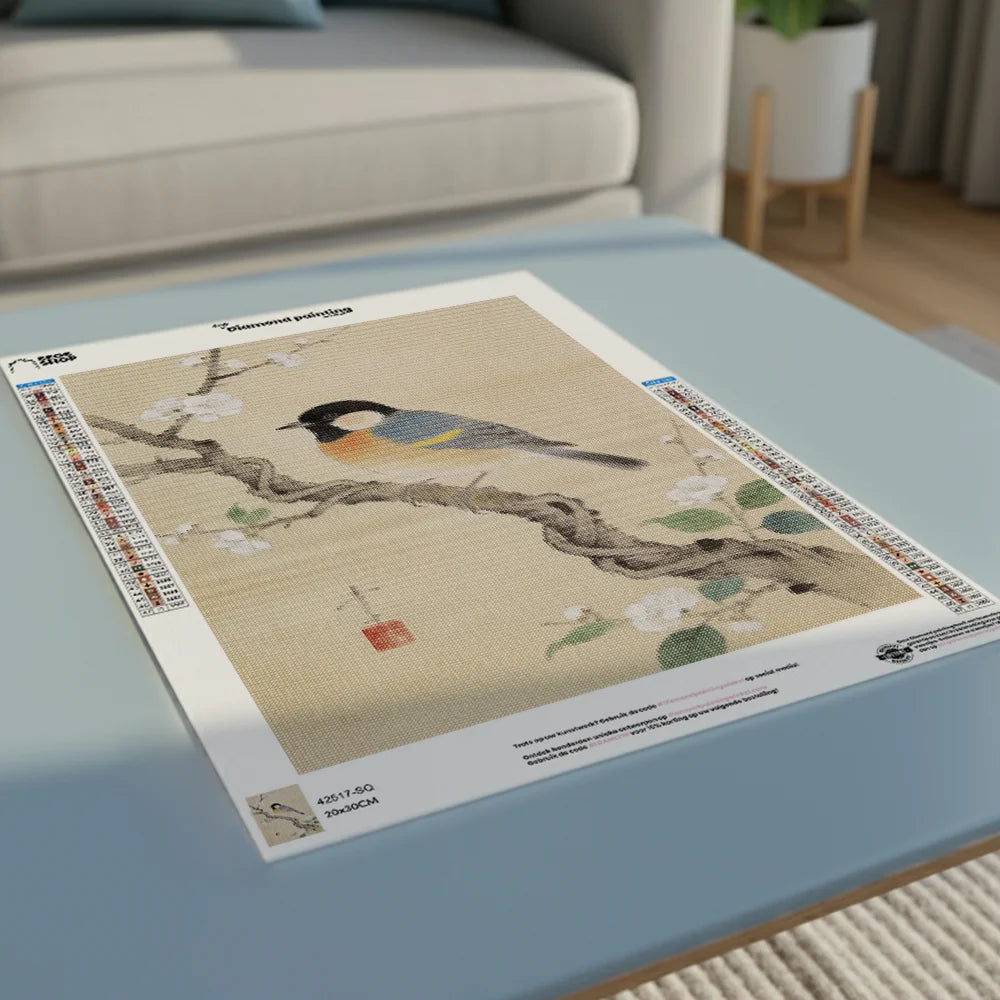 Diamond Painting - Koolmezen op bloesemtak van Ohara Koson