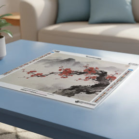 Diamond Painting - Kersenbloesem voor mistige bergtoppen Japandi panorama