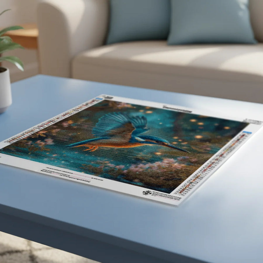Diamond Painting - Magische IJsvogel in Betoverd Boslicht