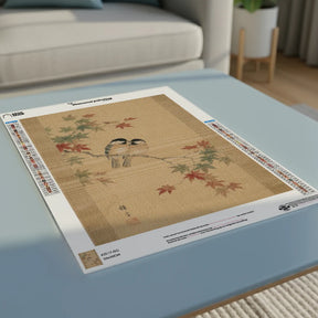 Diamond Painting - Twee vogeltjes tussen esdoornbladeren (herfst)