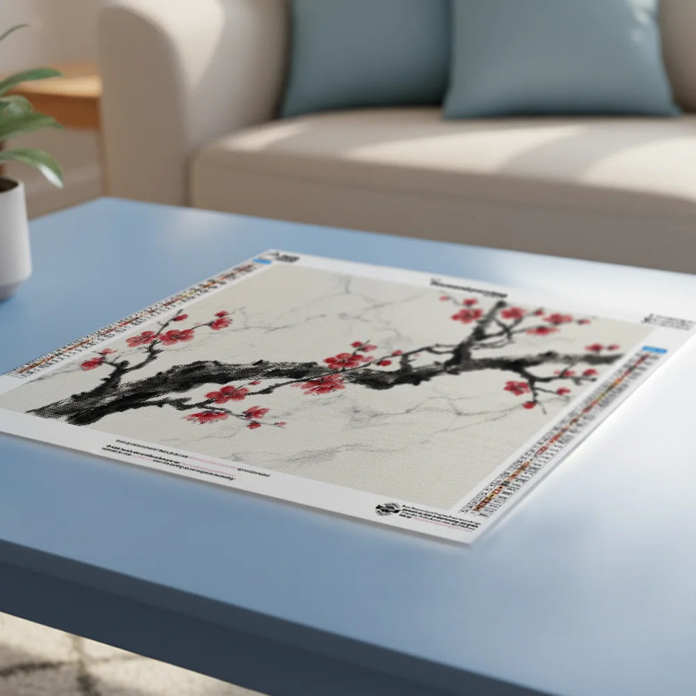 Diamond Painting - Inkttak met rode bloesem
