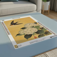 Diamond Painting - Zwaluw boven witte hortensia’s