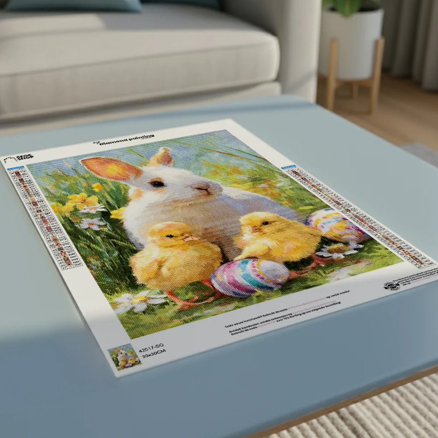Diamond Painting - Wit Konijntje met Kuikens