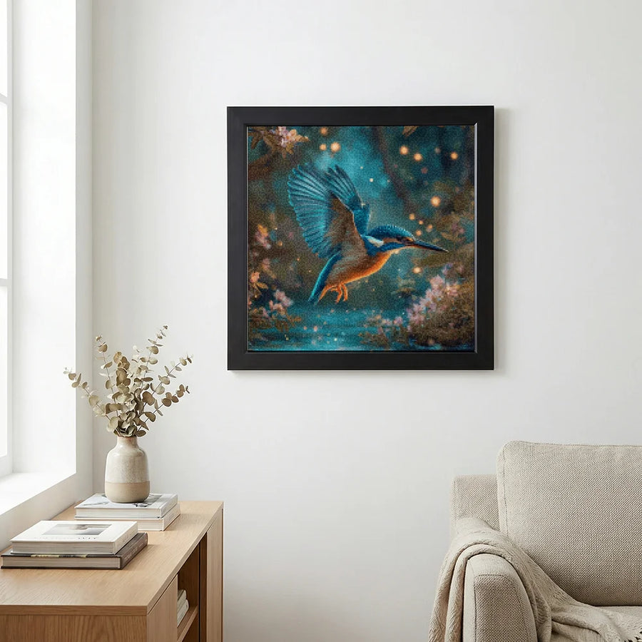 Diamond Painting - Magische IJsvogel in Betoverd Boslicht