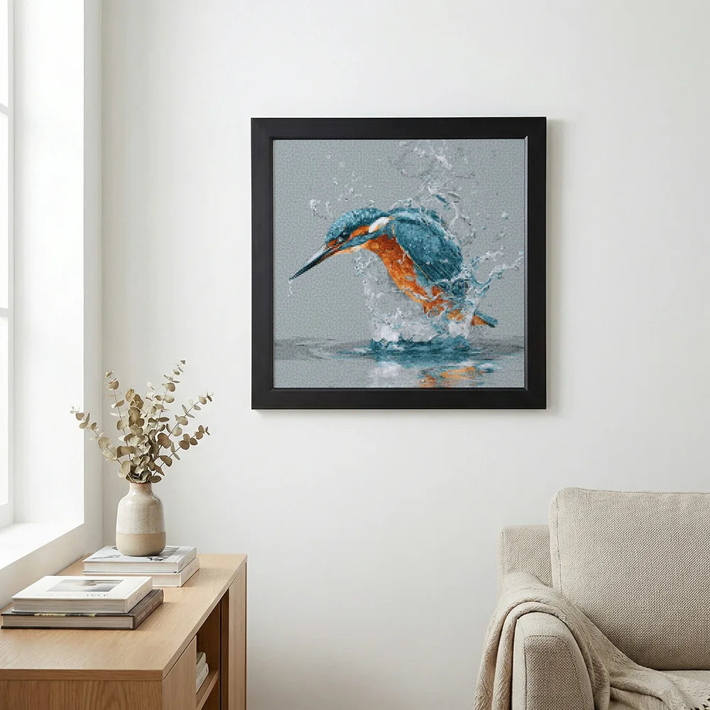 Diamond Painting - Vissende IJsvogel met Waterspatten