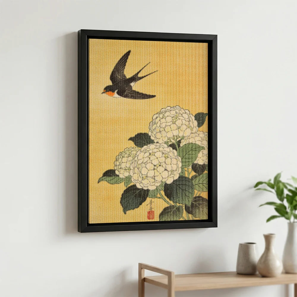 Diamond Painting - Zwaluw boven witte hortensia’s