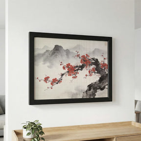 Diamond Painting - Kersenbloesem voor mistige bergtoppen Japandi panorama